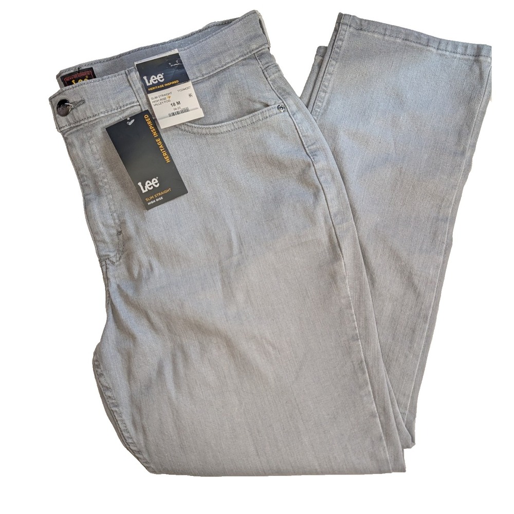 Lee Slim Fit Straight Leg Jeans Womens 18M Gray High Rise Medium Wash Denim Zip